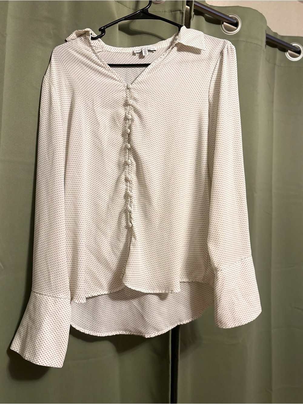 Polka Dot Button-Front Women's Blouse - Cream